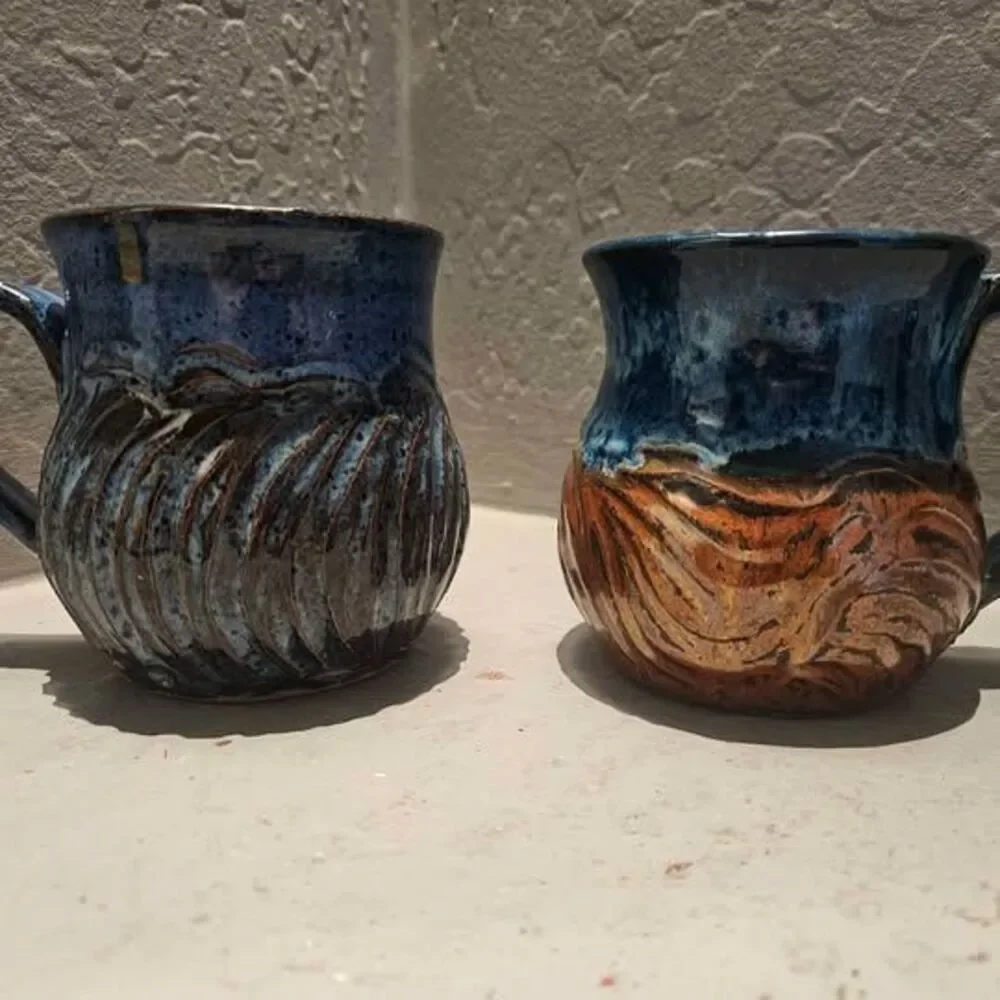 Ceramic Glazed Coffee Cups Set of 2 signed by Barbara Ruiz 4